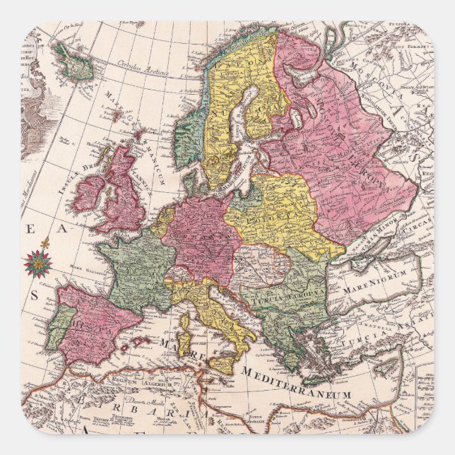 Adesivo Quadrado Mapa antigo antigo inspirado (9) (Frente)