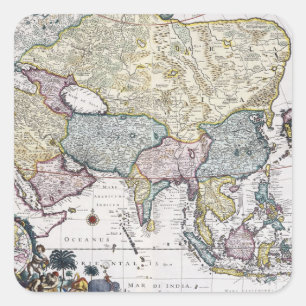 Adesivo Quadrado Mapa antigo de Ásia 1696