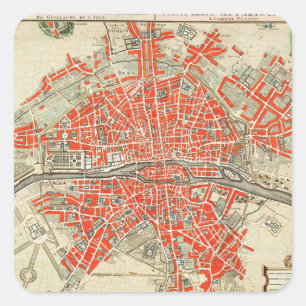 Adesivo Quadrado Mapa Antigo de Paris França (1721–1774)