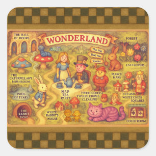 Adesivo Quadrado Mapa Caprichoso das Aventuras de Alice no País das