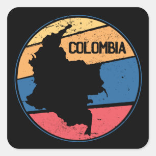 Adesivo Quadrado Mapa Colorido da viagens vintage Colômbia