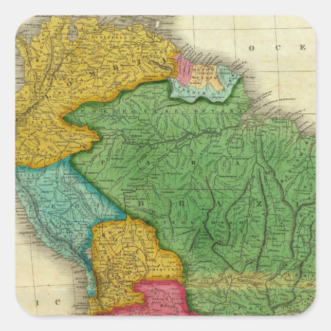 Adesivo Quadrado Mapa da América do Sul 3 (Frente)