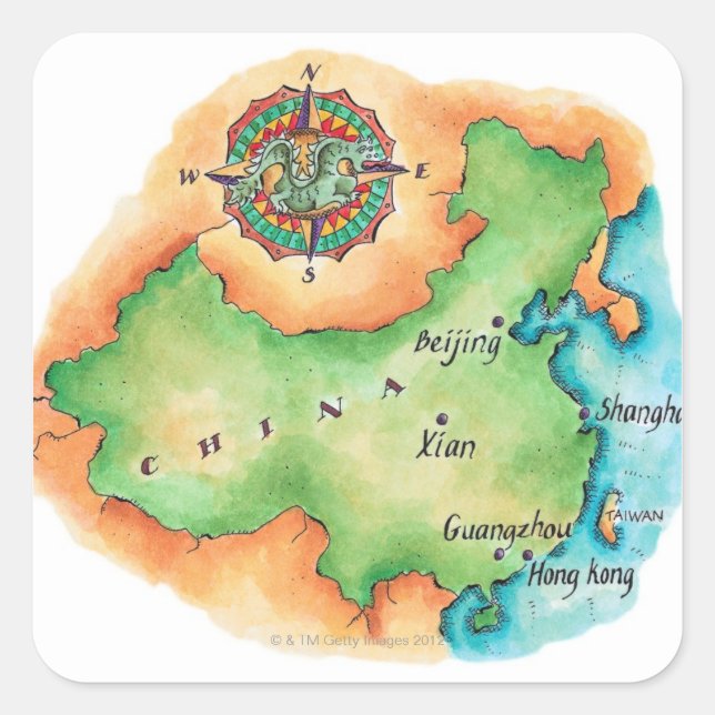 Adesivo Quadrado Mapa da China (Frente)