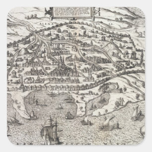 Adesivo Quadrado Mapa da cidade de Alexandria em Egipto, c.1625