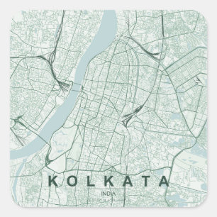 Adesivo Quadrado Mapa da Cidade de Calcutá na Índia Design Minimali