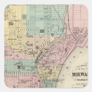 Adesivo Quadrado Mapa da Cidade de Milwaukee, Milwaukee Co