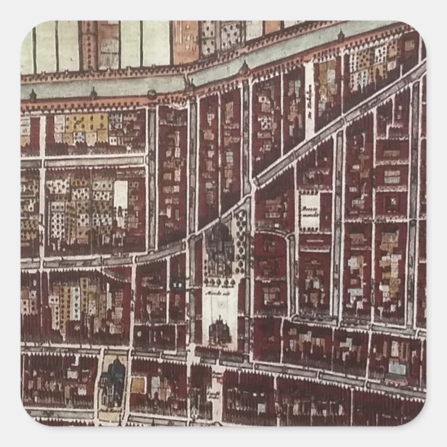Adesivo Quadrado Mapa da cidade de réplica do Delft 1649 (Frente)