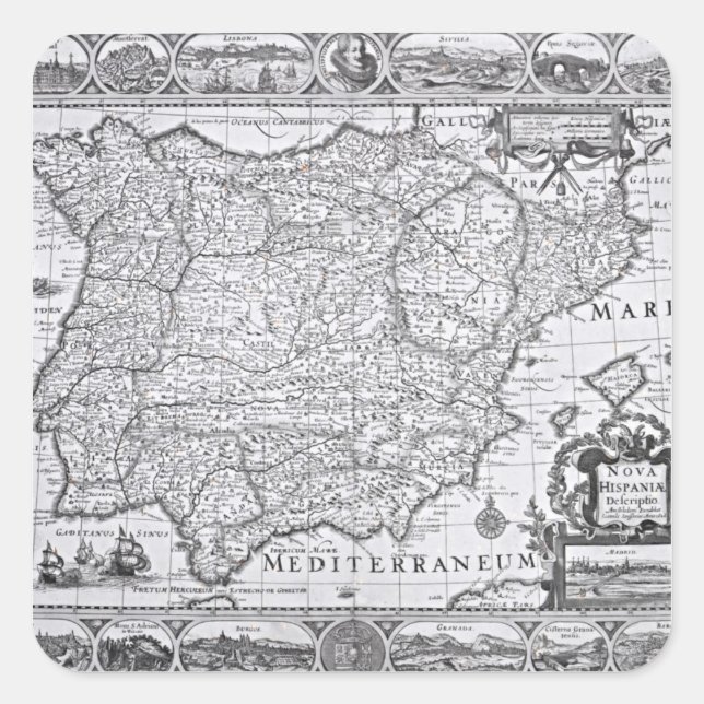 Adesivo Quadrado Mapa da Espanha (Frente)