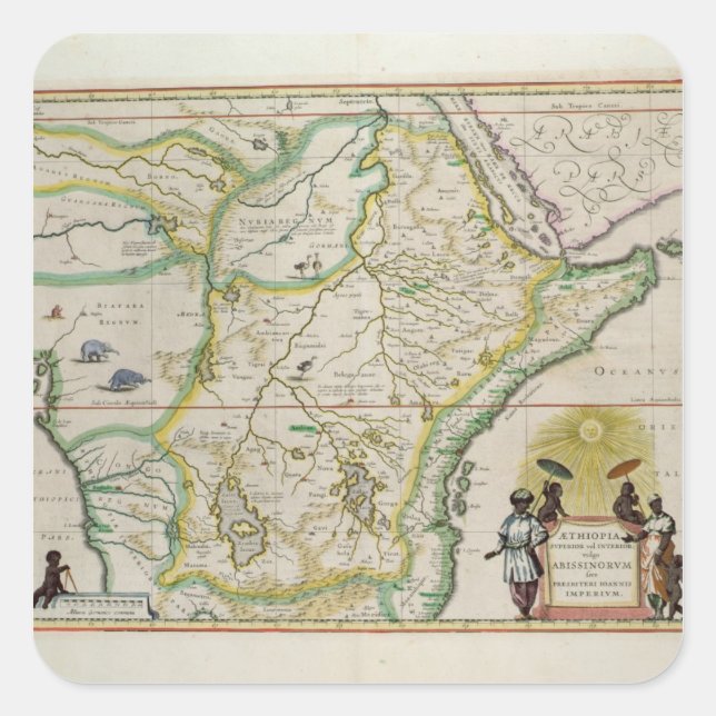 Adesivo Quadrado Mapa da Etiópia mostrando cinco estados africanos (Frente)