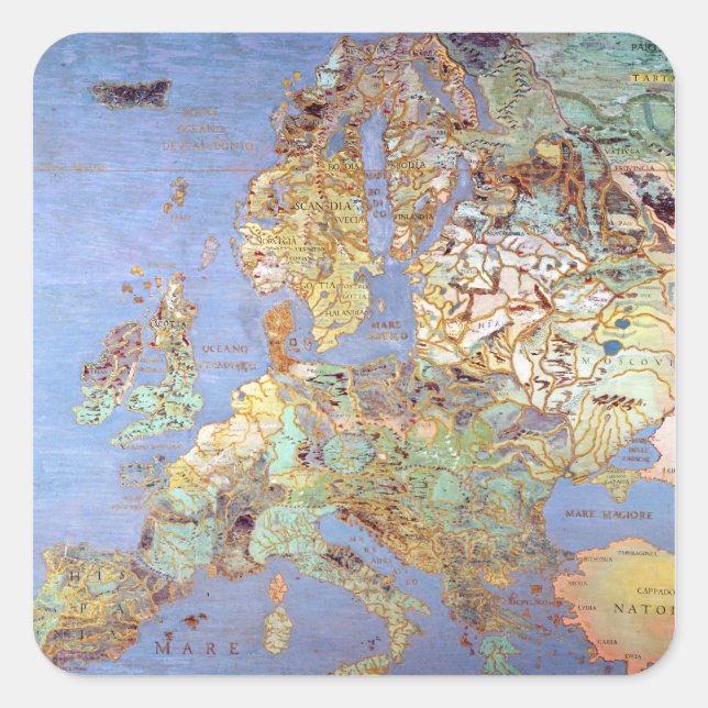 Adesivo Quadrado Mapa da Europa do Século XVI (Frente)