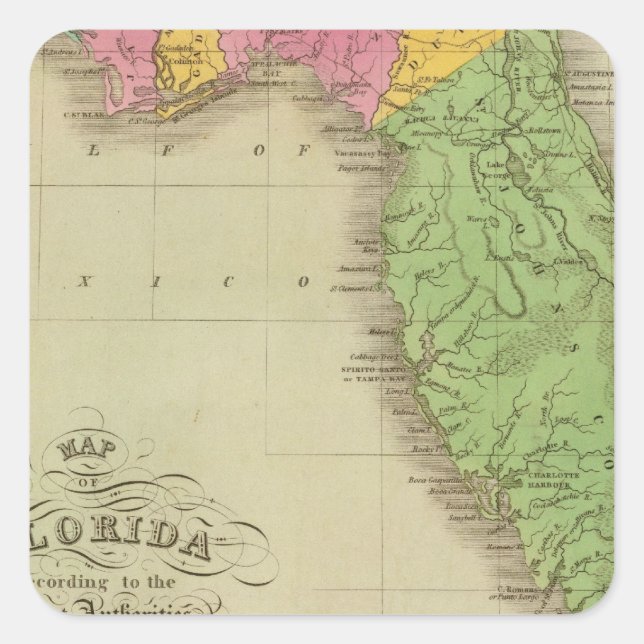 Adesivo Quadrado Mapa da Flórida (Frente)