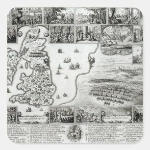 Adesivo Quadrado Mapa da guerra civil Inglaterra e de uma vista de