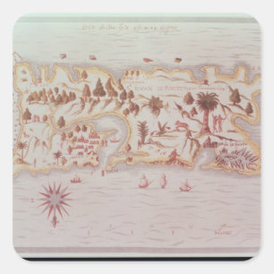 Adesivo Quadrado Mapa da ilha de Porto Rico, 1599