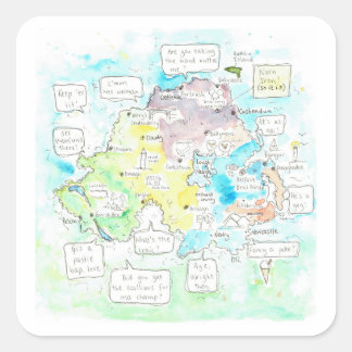 Adesivo Quadrado Mapa da Irlanda do Norte Quirky com dizeres.