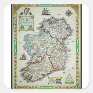 Adesivo Quadrado Mapa da Irlanda - Mapa Histórico do Eire Erin Irla