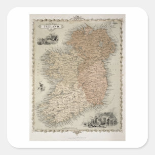 Adesivo Quadrado Mapa da Irlanda, publicado em c.1850 (texto origin