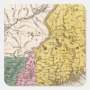 Adesivo Quadrado Mapa da Nova Inglaterra ou dos Estados do Leste