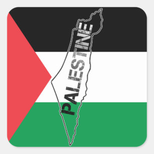 Adesivo Quadrado Mapa da Palestina Livre sobre a Bandeira da Palest
