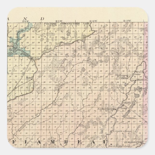 Adesivo Quadrado Mapa da parte do norte do Condado de Chippewa (Frente)