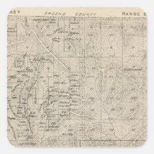 Adesivo Quadrado Mapa da seção de T1415S R2829E Tulare County