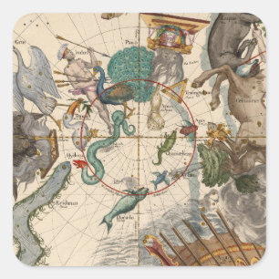 Adesivo Quadrado Mapa da Vintagem do Polo Sul