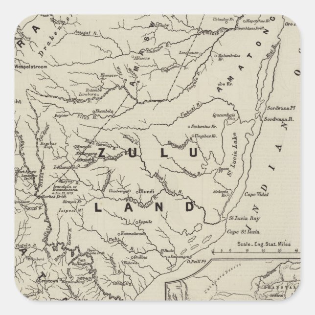 Adesivo Quadrado Mapa da Zulândia com as Fronteiras adjacentes (Frente)