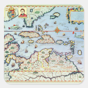 Adesivo Quadrado Mapa das ilhas das Caraíbas