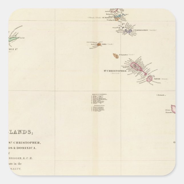 Adesivo Quadrado Mapa das Ilhas Leeward (Frente)
