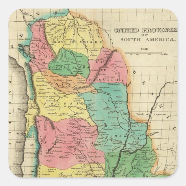 Adesivo Quadrado Mapa Das províncias norte-americanas da América do (Frente)