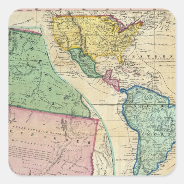 Adesivo Quadrado Mapa das Regiões Douradas da Califórnia (Frente)