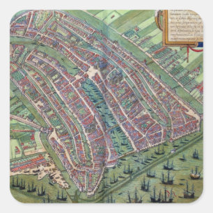 Adesivo Quadrado Mapa de Amsterdão, 'de Civitates Orbis Terrarum