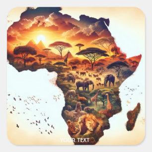 Adesivo Quadrado Mapa de animais da África em fantasia