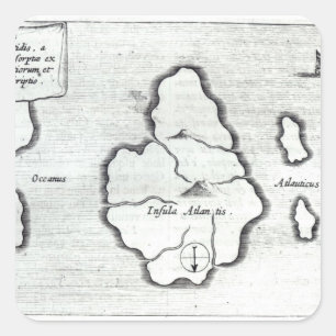 Adesivo Quadrado Mapa de Atlantis, 'de Mundus Subterraneus