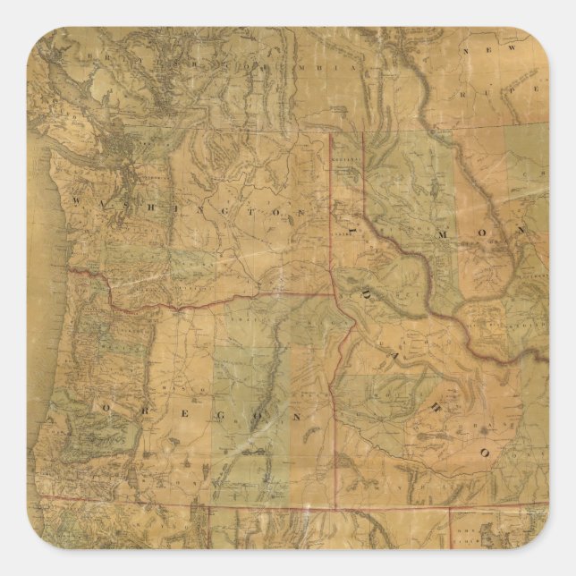 Adesivo Quadrado Mapa de Bancroft dos Estados do Pacífico (Frente)