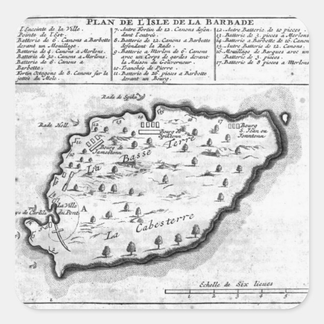 Adesivo Quadrado Mapa de Barbados (Frente)