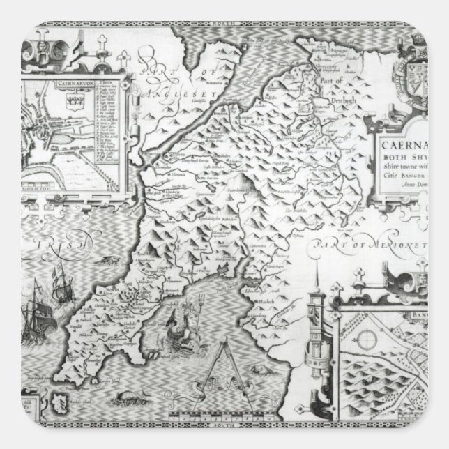 Adesivo Quadrado Mapa de Caernarvon, 1616 (Frente)