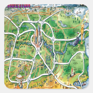 Adesivo Quadrado Mapa de Cartoons de Houston Texas