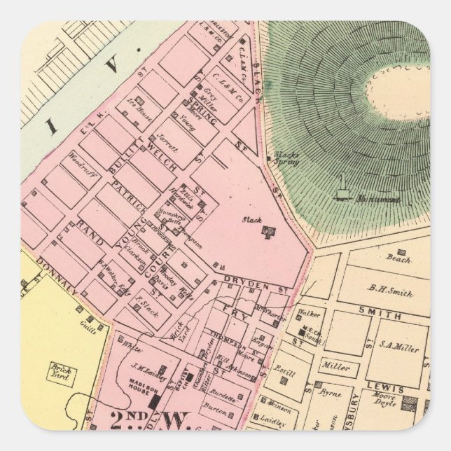 Adesivo Quadrado Mapa de Charleston, Virgínia Ocidental (Frente)