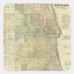 Adesivo Quadrado Mapa de Chicago Illinois em 1857