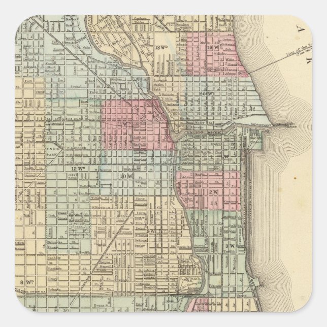 Adesivo Quadrado Mapa de Chicago por Mitchell (Frente)