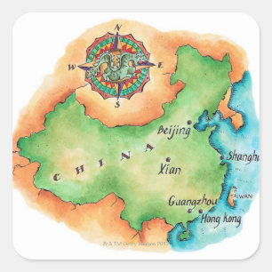 Adesivo Quadrado Mapa de China