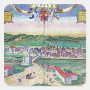 Adesivo Quadrado Mapa de Córdova, de "Civitates Orbis Terrarum"