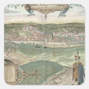 Adesivo Quadrado Mapa de Cracow, de "Civitates Orbis Terrarum"