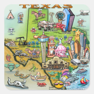 Adesivo Quadrado Mapa de Divertimento do Texas