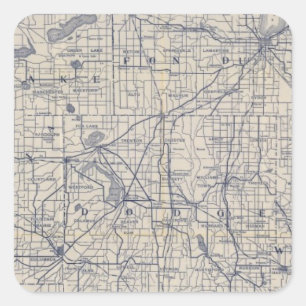 Adesivo Quadrado Mapa de estradas 4 da bicicleta de Wisconsin