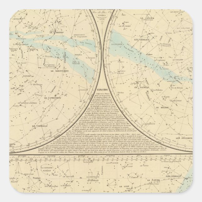 Adesivo Quadrado Mapa de estrelas fixas (Frente)