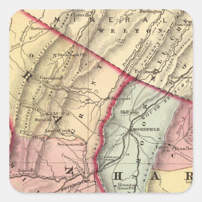 Adesivo Quadrado Mapa de Grant, condados Hardy (Frente)