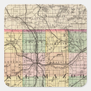 Adesivo Quadrado Mapa de Kalamazoo County, Michigan