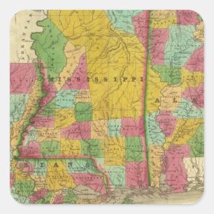 Adesivo Quadrado Mapa de Louisiana, de Mississippi e de Alabama