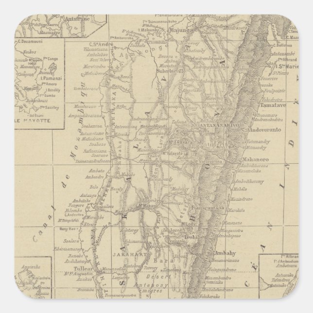 Adesivo Quadrado Mapa de Madagáscar (Frente)
